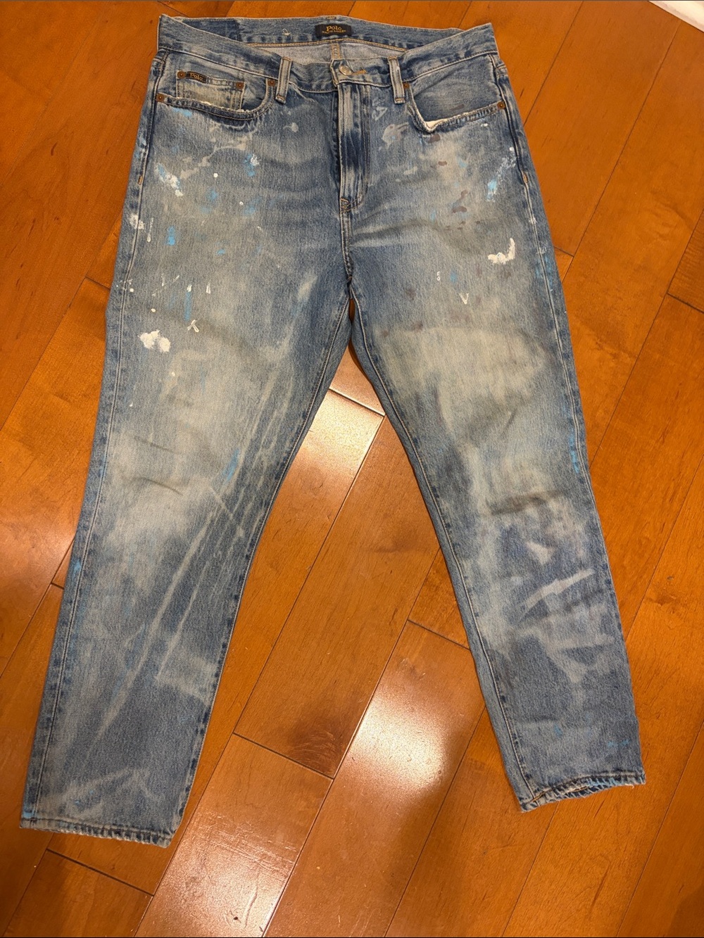Polo by Ralph Lauren Light Blue Boyfriend Jeans with Paint Splatter